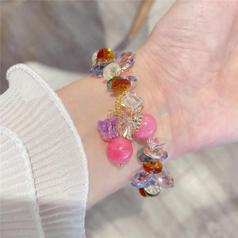 Colorful Resin Bead Bracelet with Cubic Zirconia Bowknot