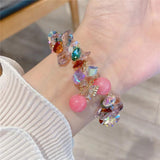 Colorful Resin Bead Bracelet with Cubic Zirconia Bowknot