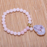 FYJS Light Yellow Agate & Rose Pink Quartz Elastic Bracelet