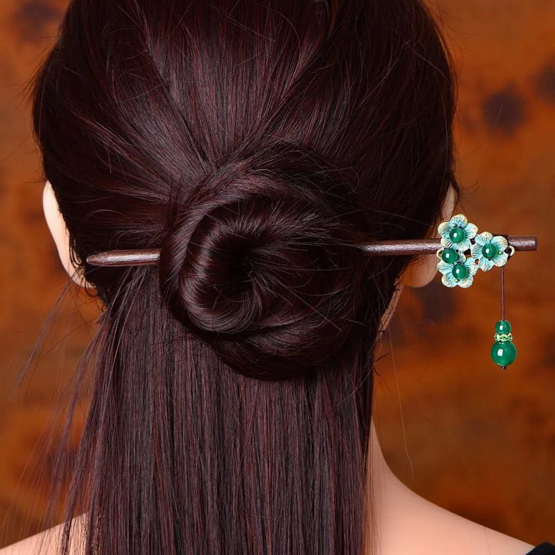 Chinoiserie Green Crystal Meatball Head Green Alloy Hair Sticks