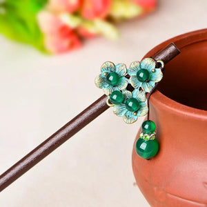 Chinoiserie Green Crystal Meatball Head Green Alloy Hair Sticks