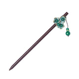 Chinoiserie Green Crystal Meatball Head Green Alloy Hair Sticks