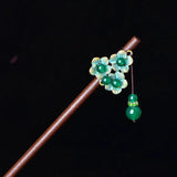 Chinoiserie Green Crystal Meatball Head Green Alloy Hair Sticks