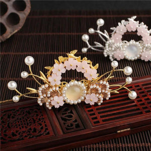 Retro Flower Beads Hairpin for Hanfu Costume