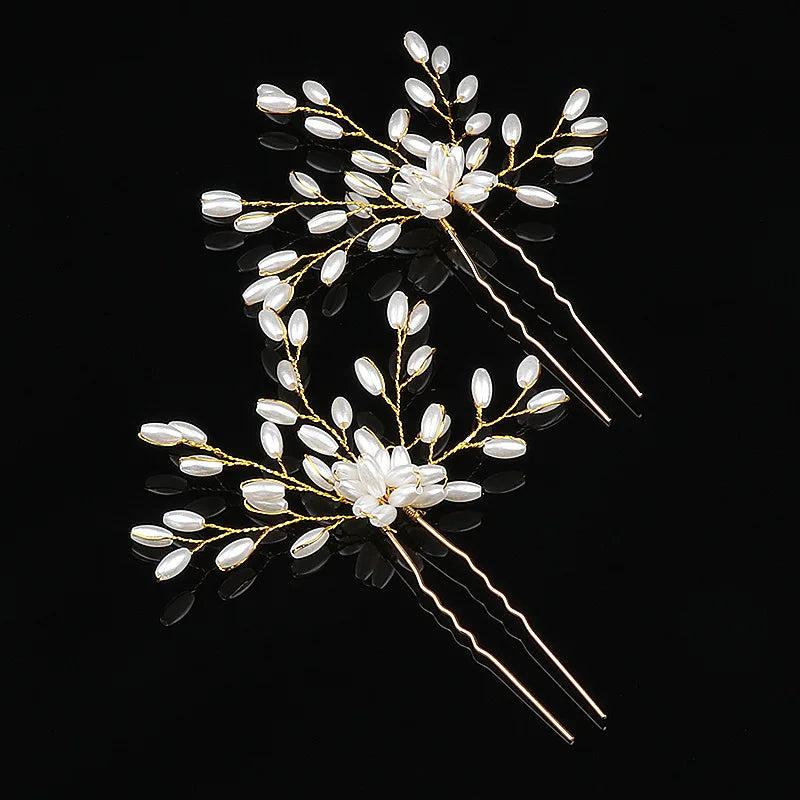 Simulated Pearl Flower Wedding U-Shaped Hairpin Bridal Headdress Tiara