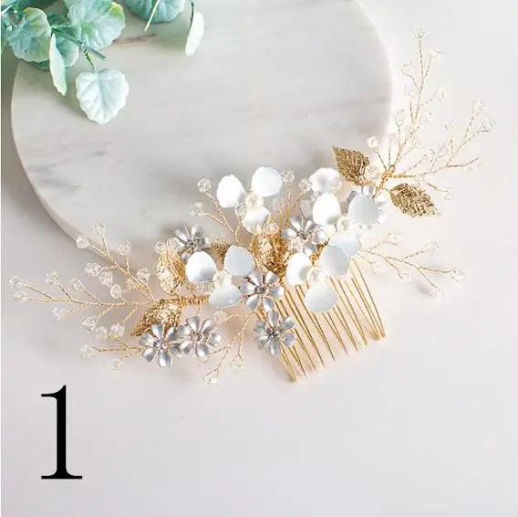 Crystal Bridal Hair Comb Champagne Flower Accessory