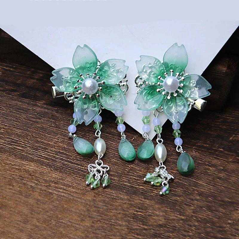 2 pcs Green Flower Baby Girl Hair Clips Hairpin
