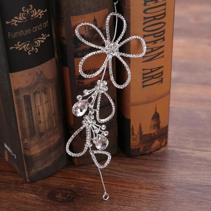 Silver Flower Rhinestone Crystal Headband Wedding Hairpins Bridal Tiara
