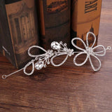 Silver Flower Rhinestone Crystal Headband Wedding Hairpins Bridal Tiara