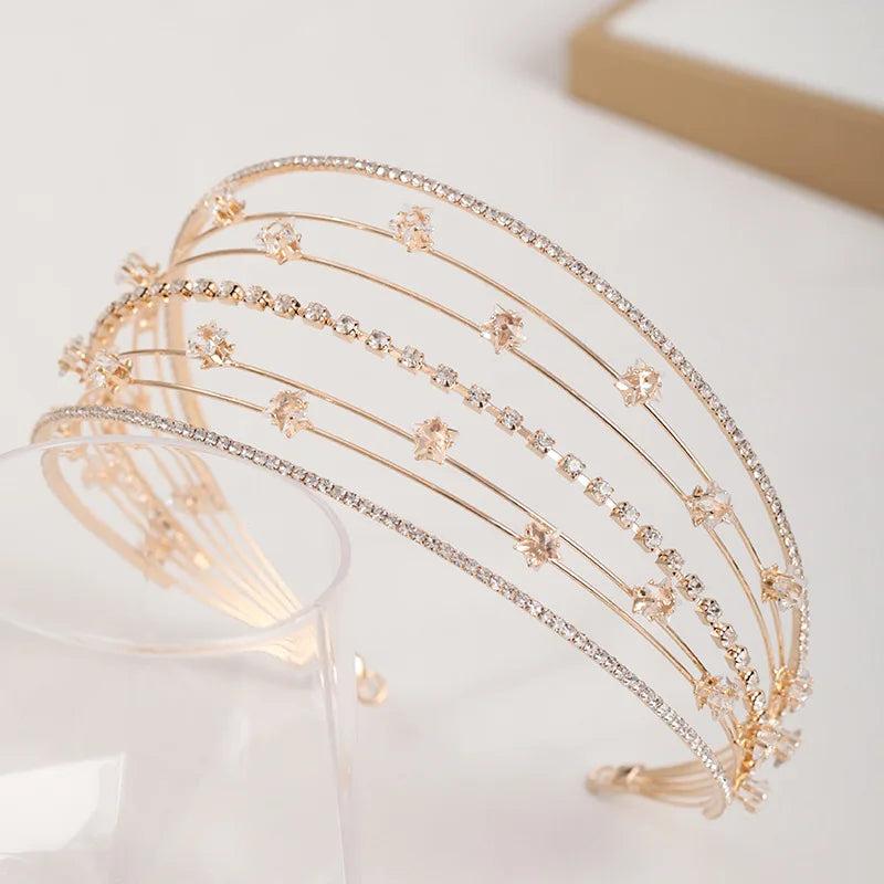 Baroque Star Crown Rhinestone Tiara Wedding Headdress