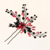 Efily Red Crystal Bridal Hair Accessories Wedding Bride Hairpins Set