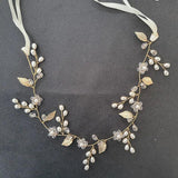 Rhinestone Pearl Bridal Headband Flower Leaf Hairpiece