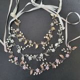 Rhinestone Pearl Bridal Headband Flower Leaf Hairpiece