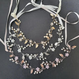 Rhinestone Pearl Bridal Headband Flower Leaf Hairpiece