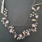 Rhinestone Pearl Bridal Headband Flower Leaf Hairpiece