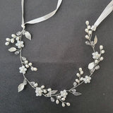 Rhinestone Pearl Bridal Headband Flower Leaf Hairpiece