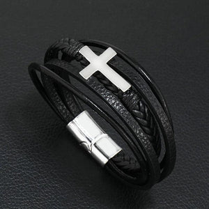 Men's Leather Stainless Bracelet Multi-Layer Cross Jewelry