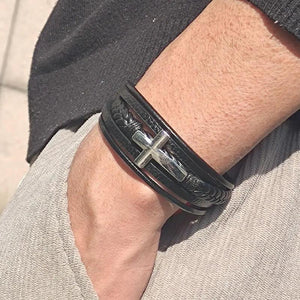 Men's Leather Stainless Bracelet Multi-Layer Cross Jewelry