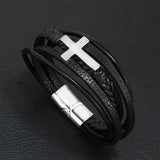 Men's Leather Stainless Bracelet Multi-Layer Cross Jewelry