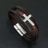 Men's Leather Stainless Bracelet Multi-Layer Cross Jewelry