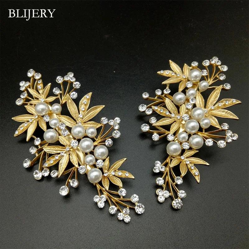 Leaves Hair Clips Wedding Hair Accessories For Women Headpiece Pearls Crystal