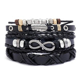 Vintage Feather Charm Bracelet Set Multilayer Leather Infinity Beads Bangle