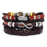 Vintage Feather Charm Bracelet Set Multilayer Leather Infinity Beads Bangle