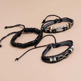 Vintage Feather Charm Bracelet Set Multilayer Leather Infinity Beads Bangle