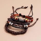 Vintage Feather Charm Bracelet Set Multilayer Leather Infinity Beads Bangle