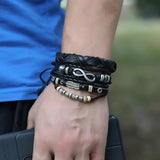 Vintage Feather Charm Bracelet Set Multilayer Leather Infinity Beads Bangle
