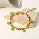 Green Natural Stone Tassel Pendant Bracelets Vintage For Women