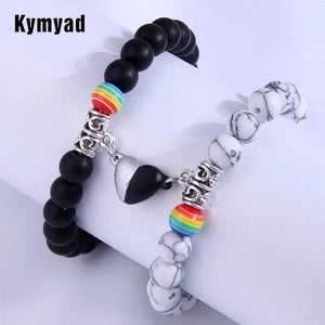 Resin Beads Bracelets Magnetic Heart Charm Bracelet Femme Male Couple