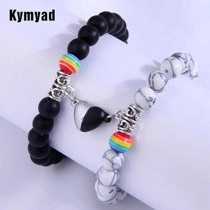 Resin Beads Bracelets Magnetic Heart Charm Bracelet Femme Male Couple