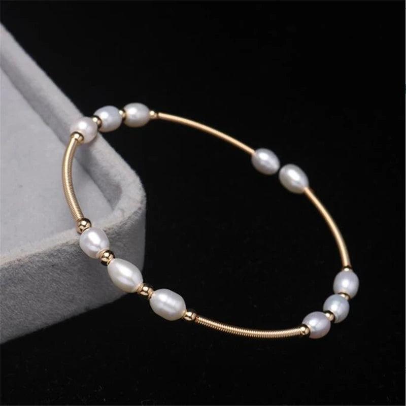 Freshwater Pearl Link Bracelet for Women Lobster Clasp Chain Jewelry