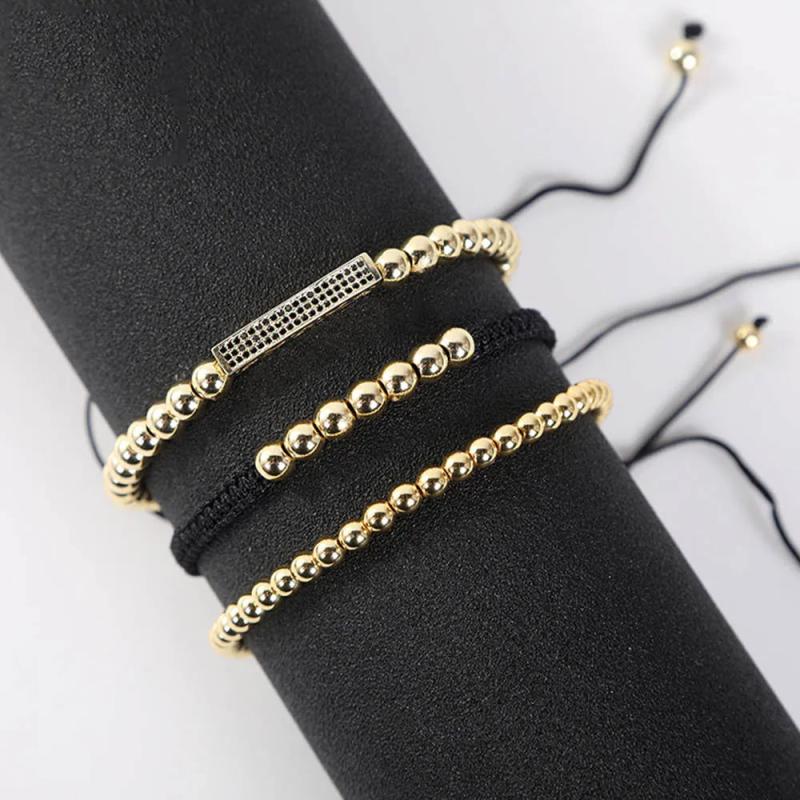 B347 6mm Beads Rope Braided Bracelet Micro Pave Adjustable Bracelet (3pcs)