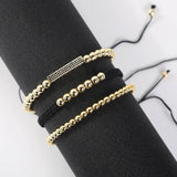 B347 6mm Beads Rope Braided Bracelet Micro Pave Adjustable Bracelet (3pcs)