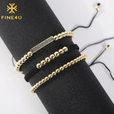 B347 6mm Beads Rope Braided Bracelet Micro Pave Adjustable Bracelet (3pcs)