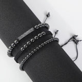 B347 6mm Beads Rope Braided Bracelet Micro Pave Adjustable Bracelet (3pcs)