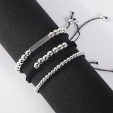 B347 6mm Beads Rope Braided Bracelet Micro Pave Adjustable Bracelet (3pcs)