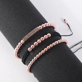 B347 6mm Beads Rope Braided Bracelet Micro Pave Adjustable Bracelet (3pcs)
