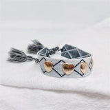 Heart Stars Braided Bracelet Lace Up Woven Adjustable Metal Buckle T