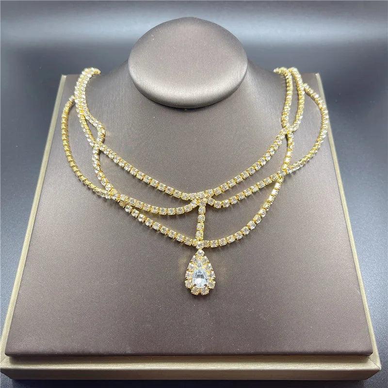 Bling Rhinestone Chain Hair Bohemian Bridal Wedding Flash Crown