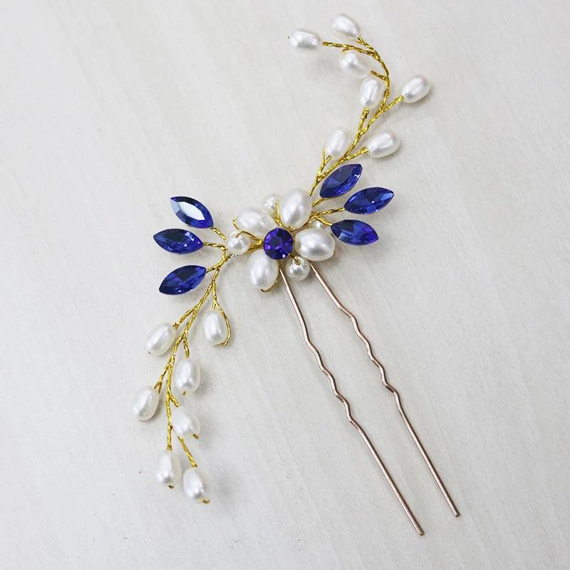 4PCS Crystal Flower Pearl Hair Pins Wedding Jewelry Tiara