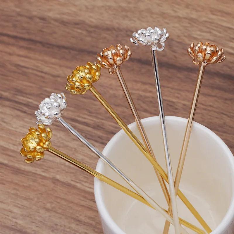 20 Pcs Alloy Flower Stamen Hair Forks Hair Sticks DIY Bridal Headwear