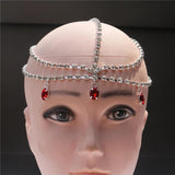 Red Drop Head Chain Bridal Hair Accessories Bohemia Forehead Chain