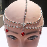 Red Drop Head Chain Bridal Hair Accessories Bohemia Forehead Chain