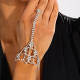 Ultra Flash Crystal Flower Bracelet Bling Rhinestone Ring Chain Jewelry