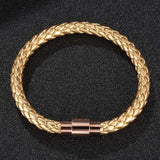 Golden Leather Hand Bracelet Rose Stainless Steel Magnet Wristband