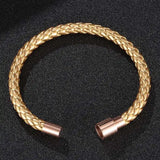 Golden Leather Hand Bracelet Rose Stainless Steel Magnet Wristband