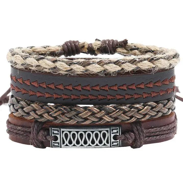 Vintage Hippie Leather Bracelets Set Charms Multilayer Bangle